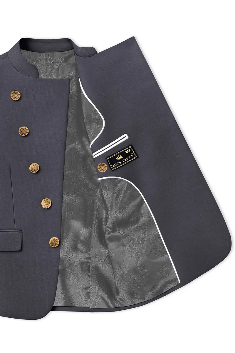 Vampire Gray Cross Placket Bandhgala Blazer 4