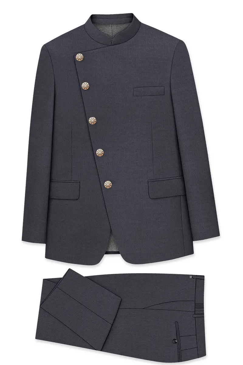 Vampire Gray Cross Placket Bandhgala Suit 10