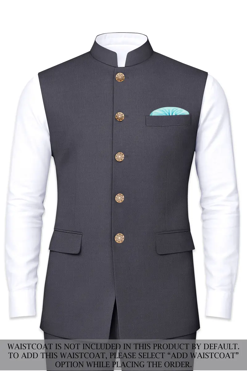 Vampire Gray Cross Placket Bandhgala Suit 15