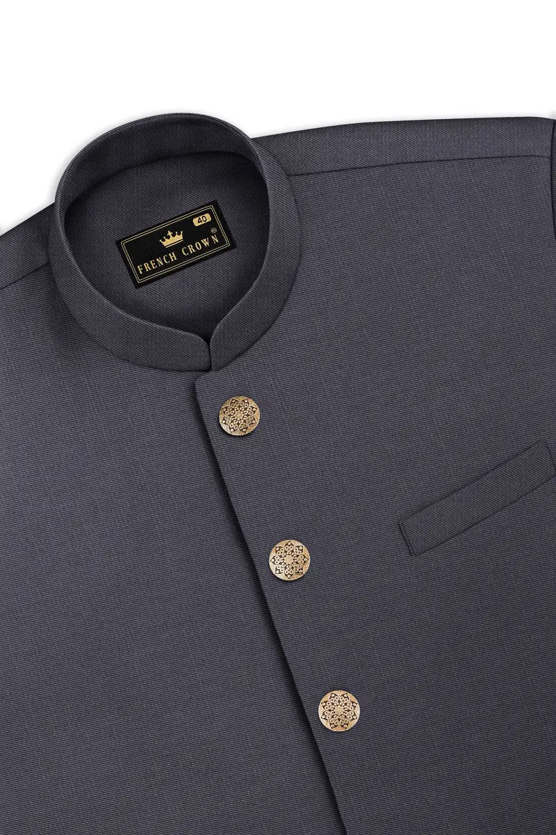 Vampire Gray Cross Placket Bandhgala Suit 17