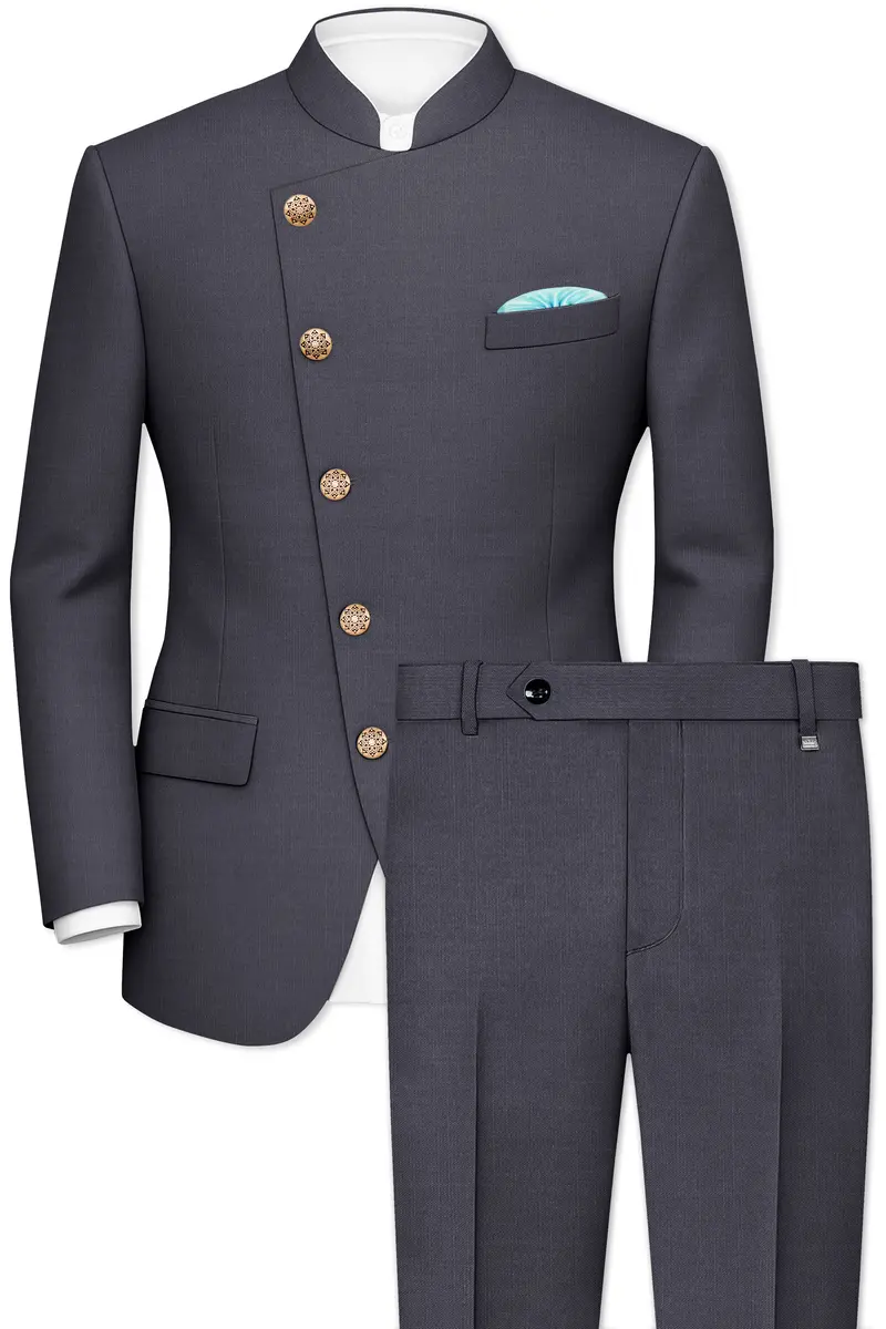 Vampire Gray Cross Placket Bandhgala Suit 2