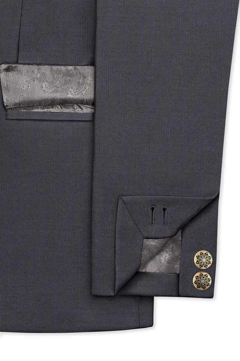 Vampire Gray Cross Placket Bandhgala Suit 6