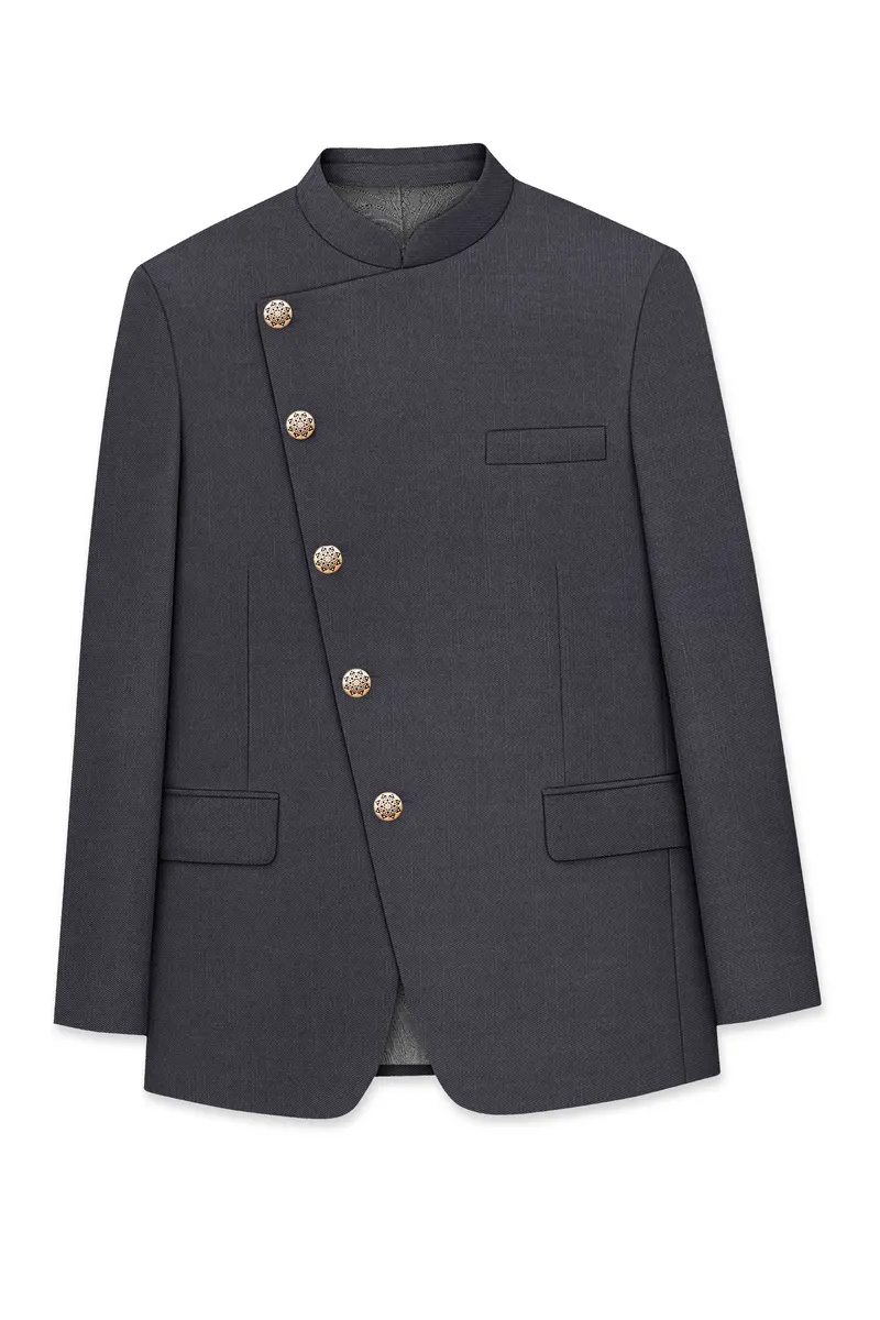 Vampire Gray Cross Placket Bandhgala Suit 7