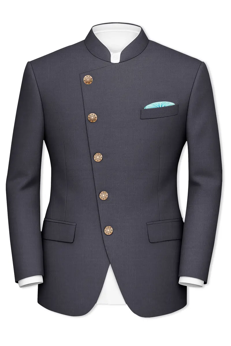 Vampire Gray Cross Placket Bandhgala Suit 9