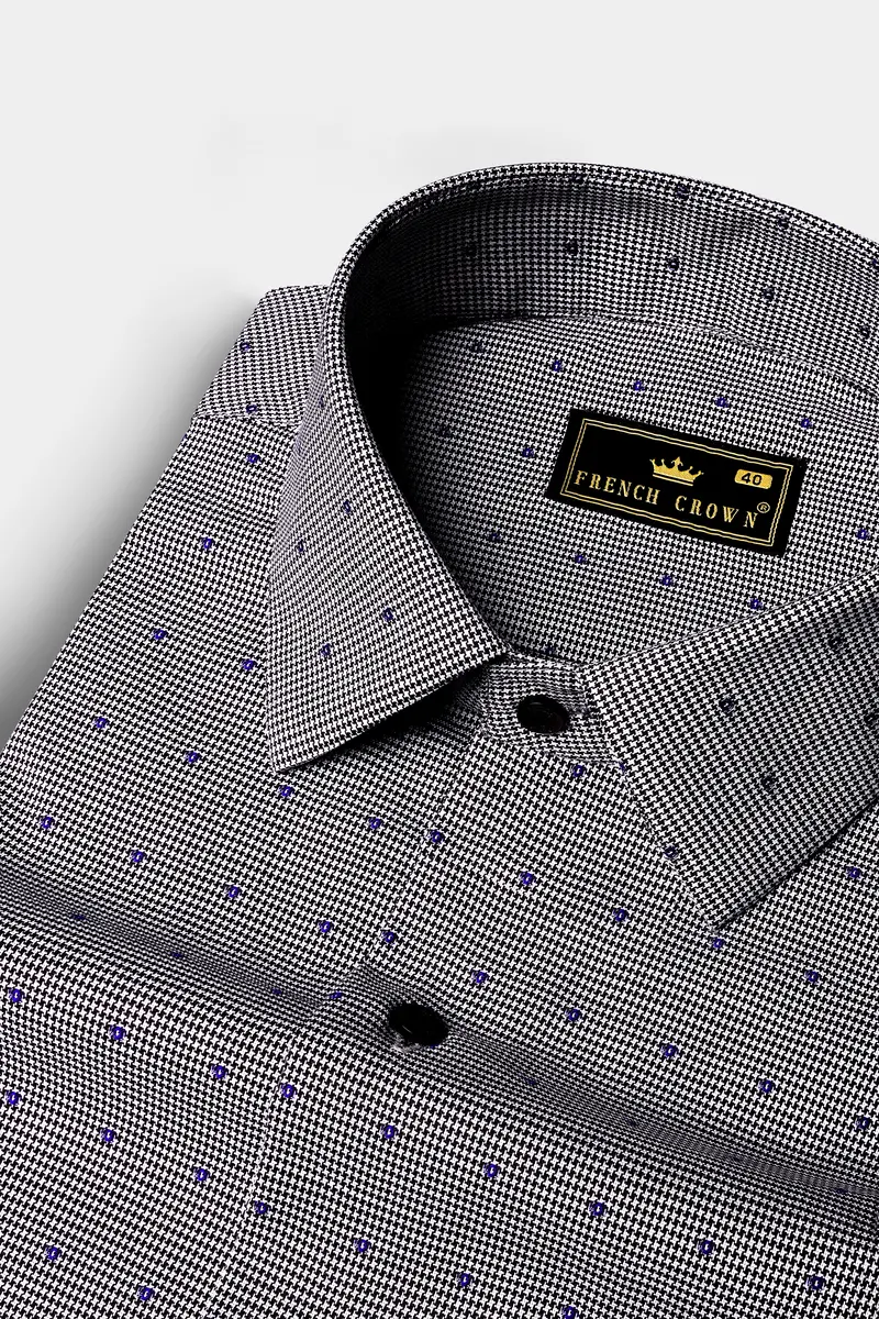 Vampire Gray Houndstooth Dobby Textured Printed Premium Giza Cotton Shirt 1
