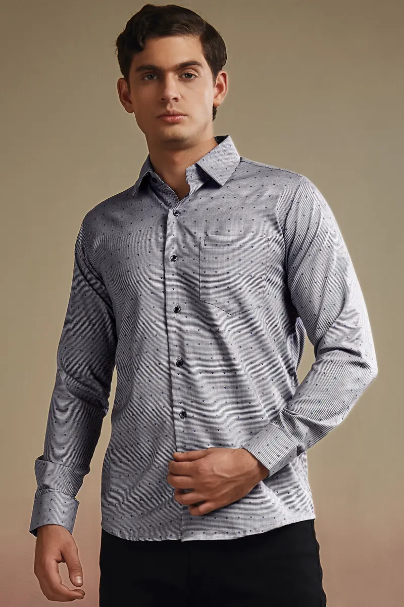 Vampire Gray Houndstooth Dobby Textured Printed Premium Giza Cotton Shirt 10