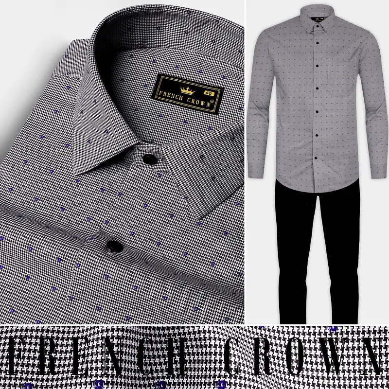 Vampire Gray Houndstooth Dobby Textured Printed Premium Giza Cotton Shirt 16