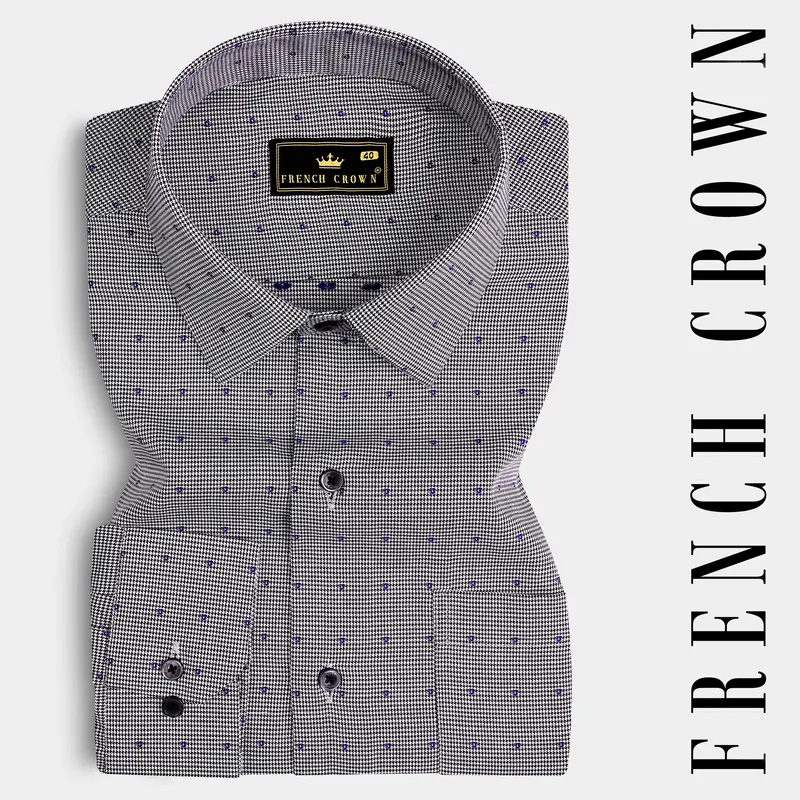 Vampire Gray Houndstooth Dobby Textured Printed Premium Giza Cotton Shirt 17