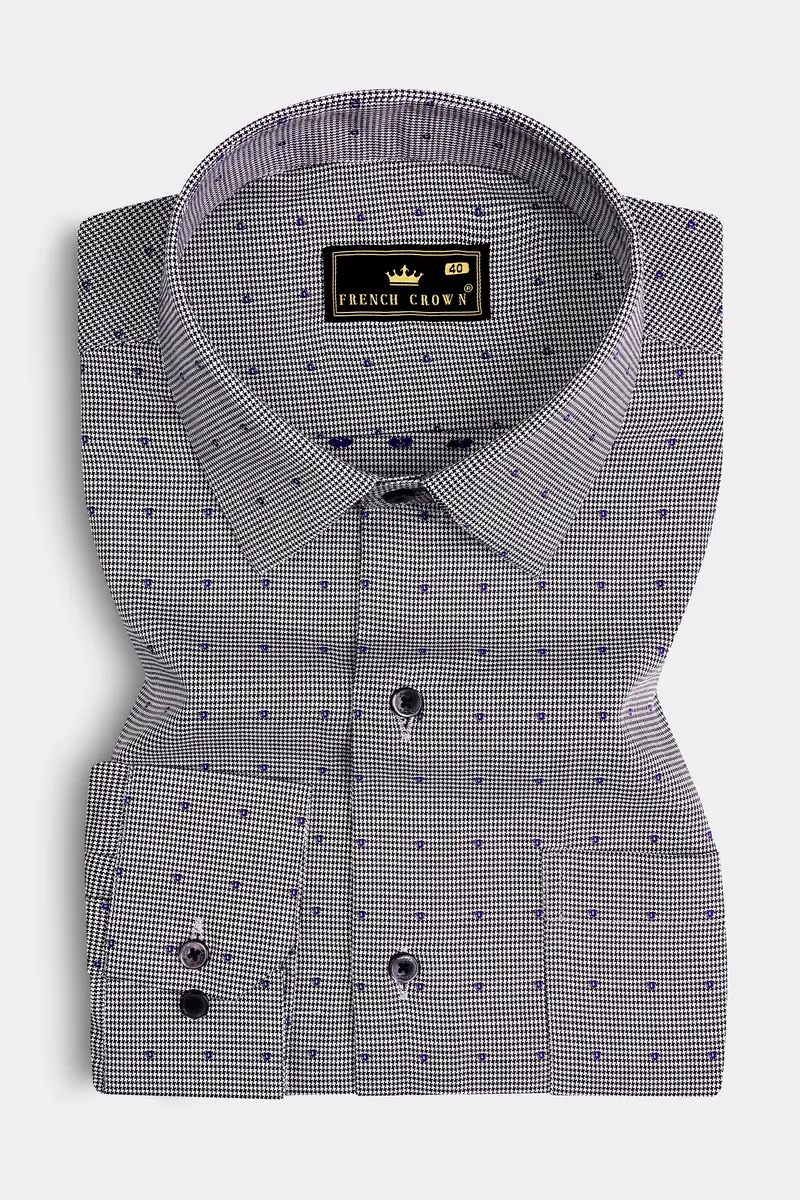 Vampire Gray Houndstooth Dobby Textured Printed Premium Giza Cotton Shirt 3