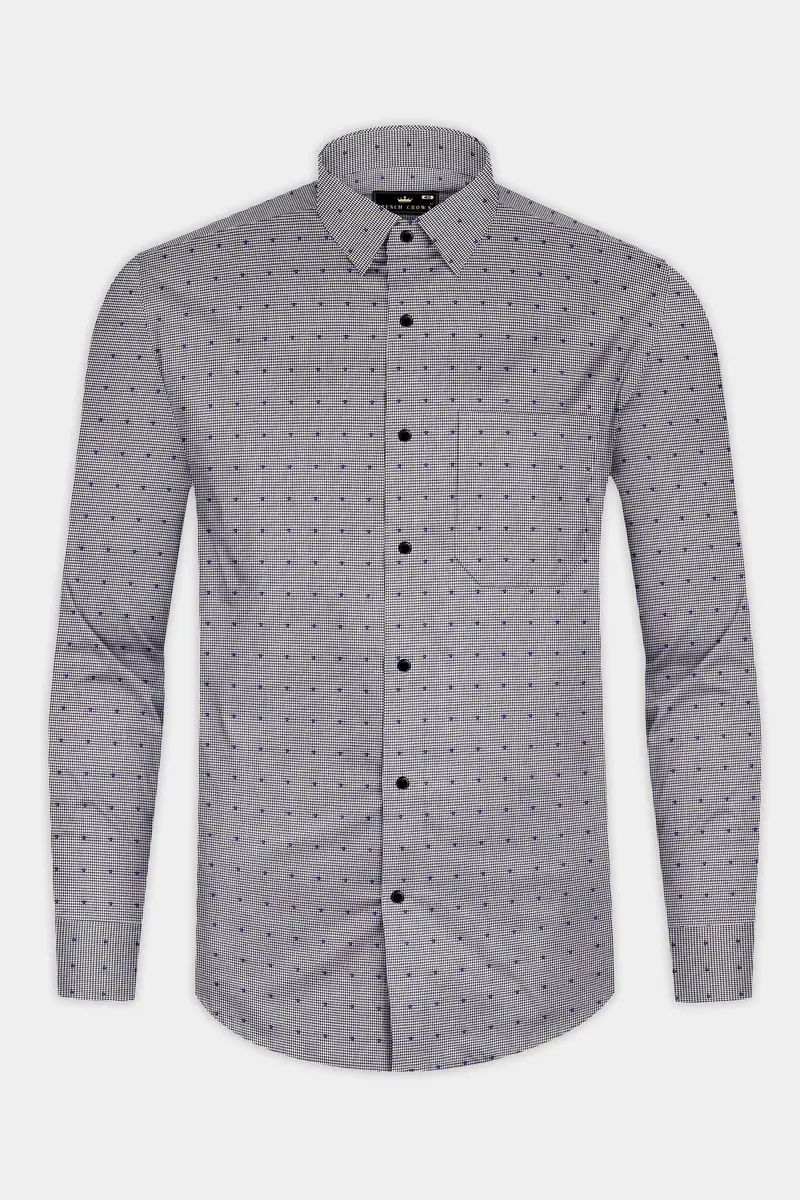Vampire Gray Houndstooth Dobby Textured Printed Premium Giza Cotton Shirt 4