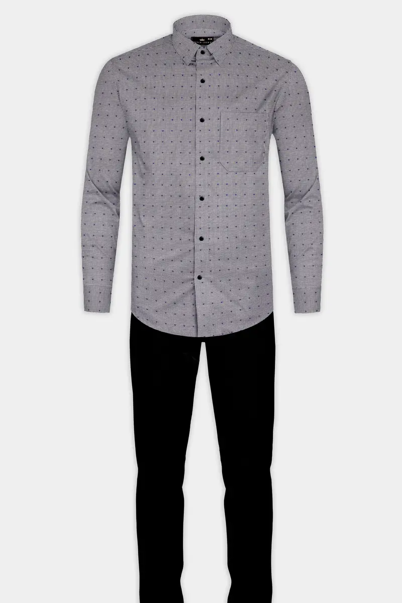 Vampire Gray Houndstooth Dobby Textured Printed Premium Giza Cotton Shirt 6