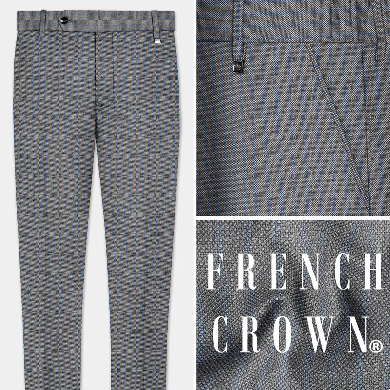 Vampire Gray Striped Wool Blend Stretchable Waistband Pant 1