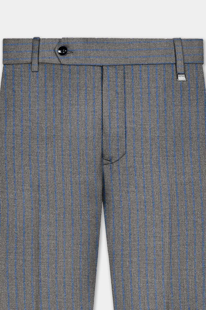 Vampire Gray Striped Wool Blend Stretchable Waistband Pant 4