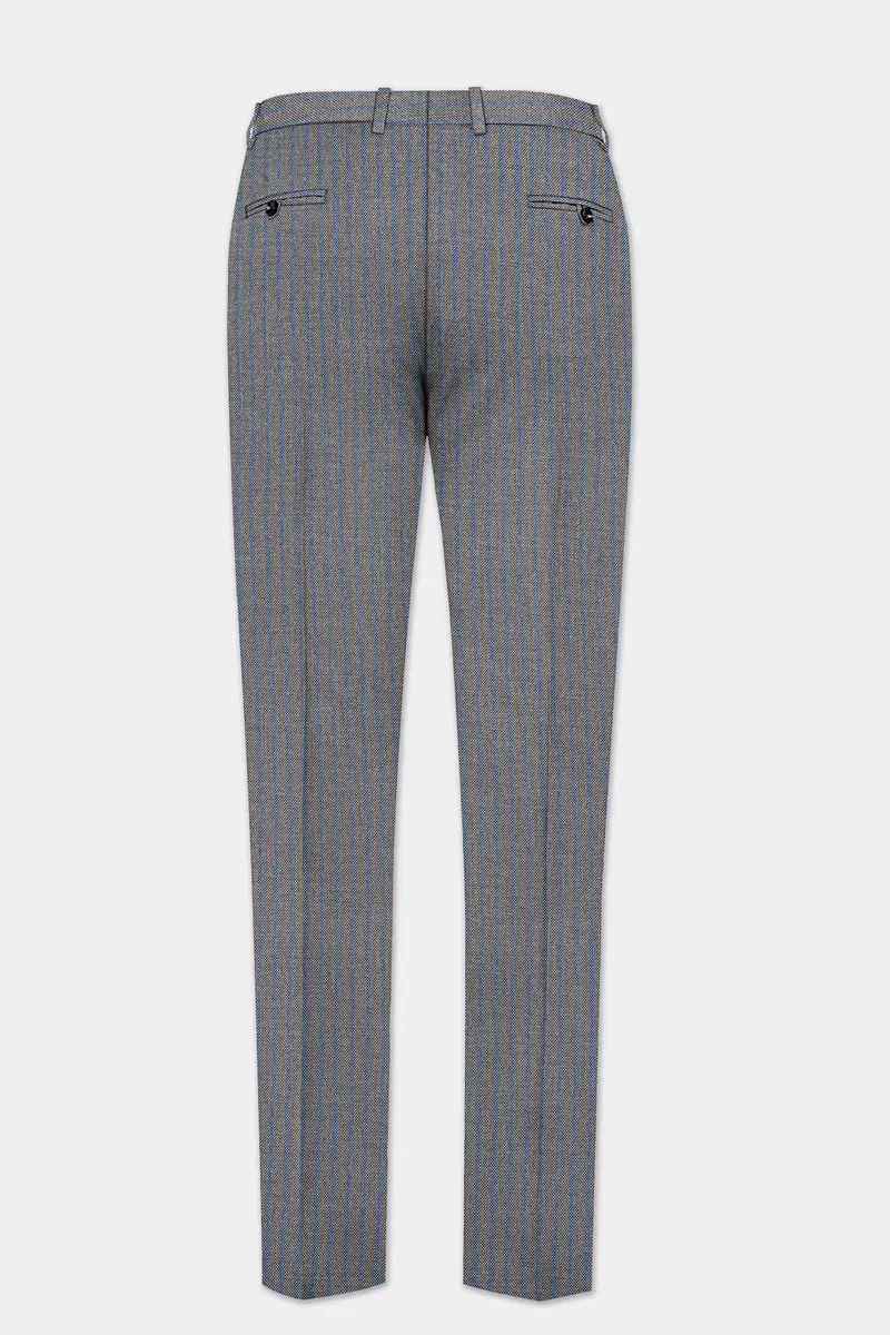 Vampire Gray Striped Wool Blend Stretchable Waistband Pant 5
