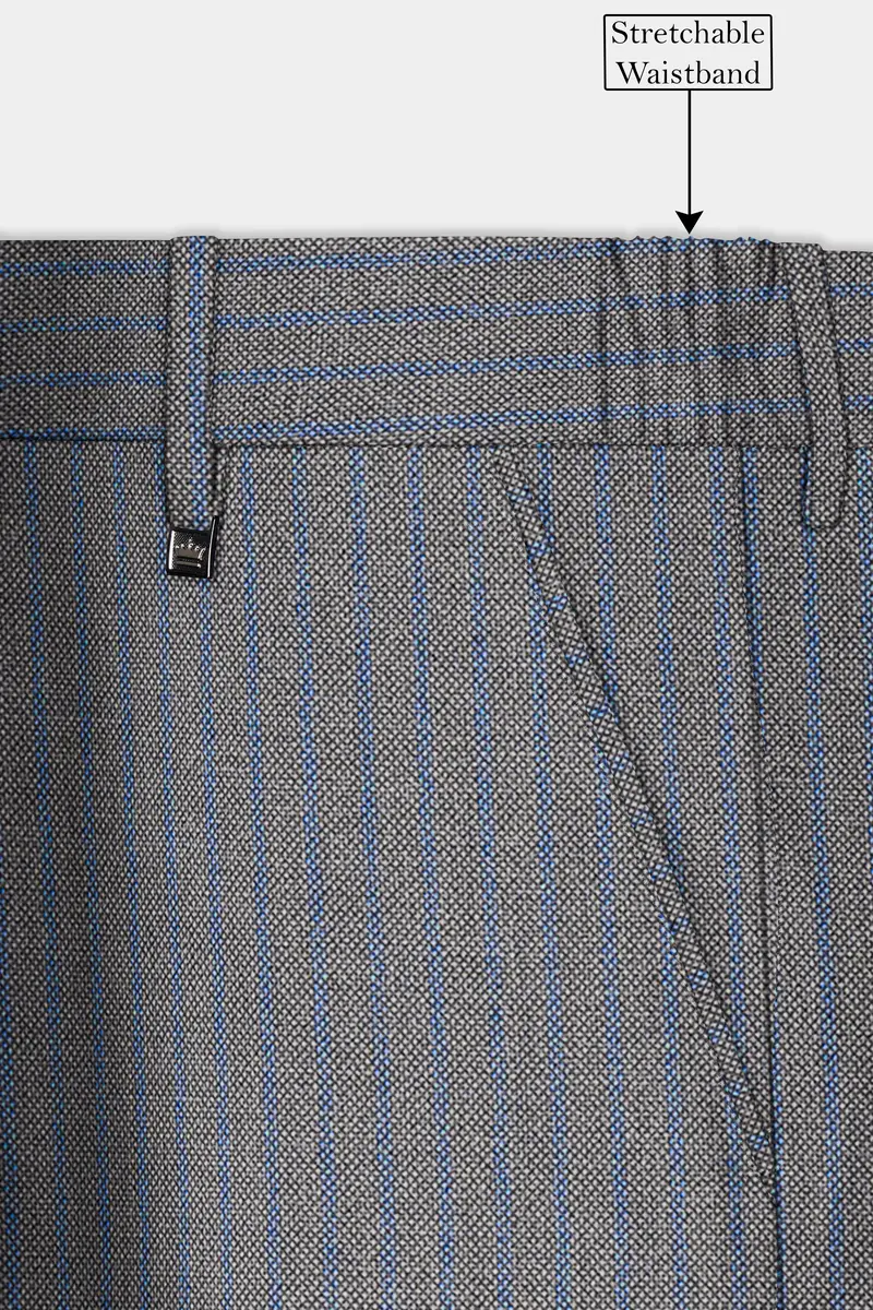 Vampire Gray Striped Wool Blend Stretchable Waistband Pant 6