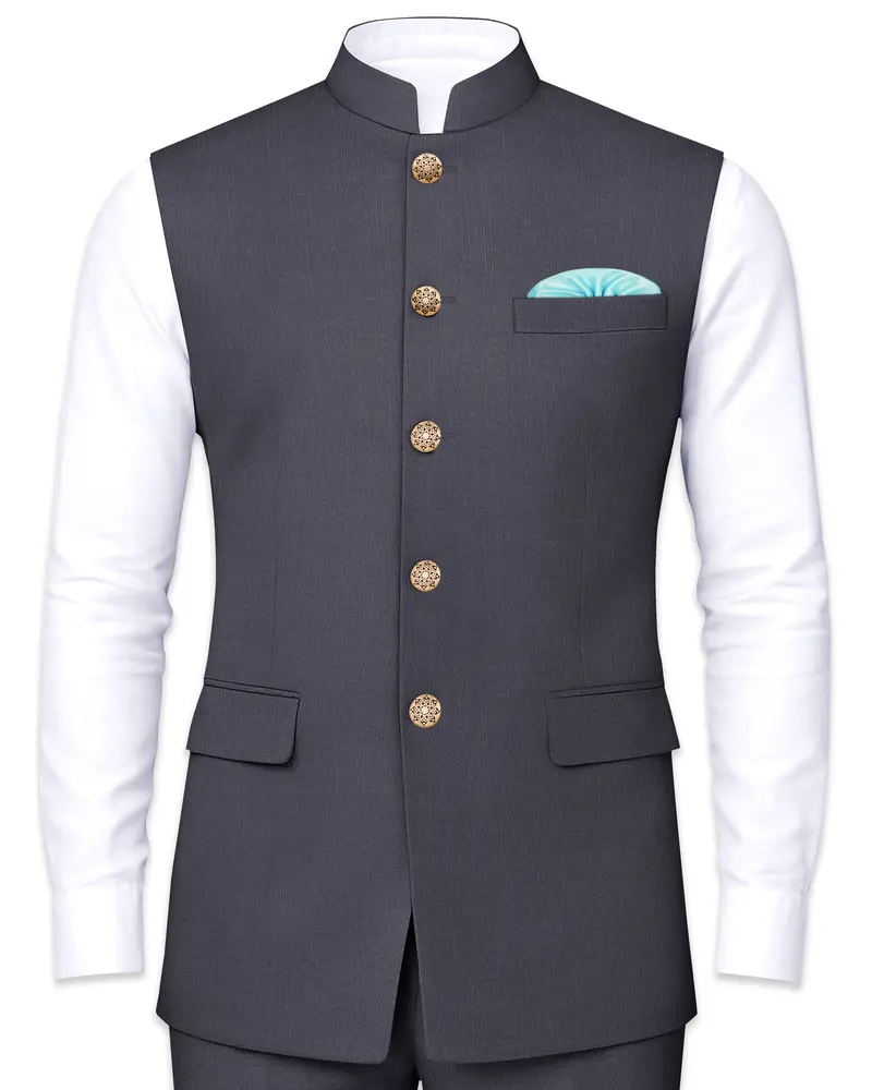Vampire Gray Textured Nehru Jacket 1