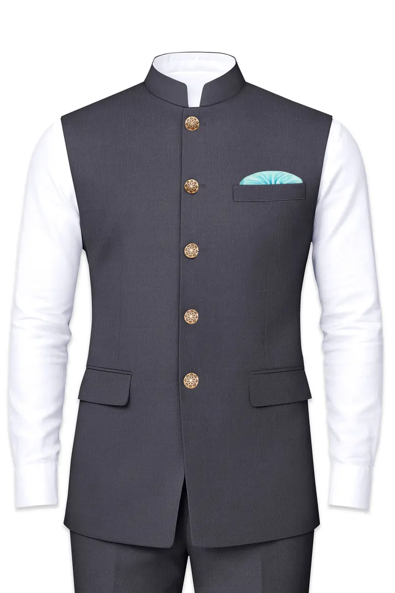 Vampire Gray Textured Nehru Jacket 2