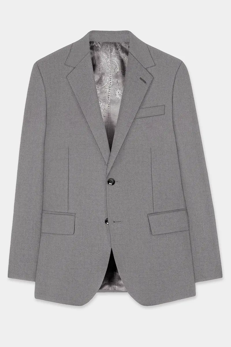 Vampire Gray Textured Wool Blend Single Breasted Blazer 7