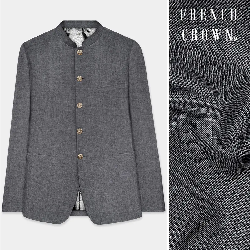 Vampire Gray Textured Wool Rich Bandhgala Blazer 1