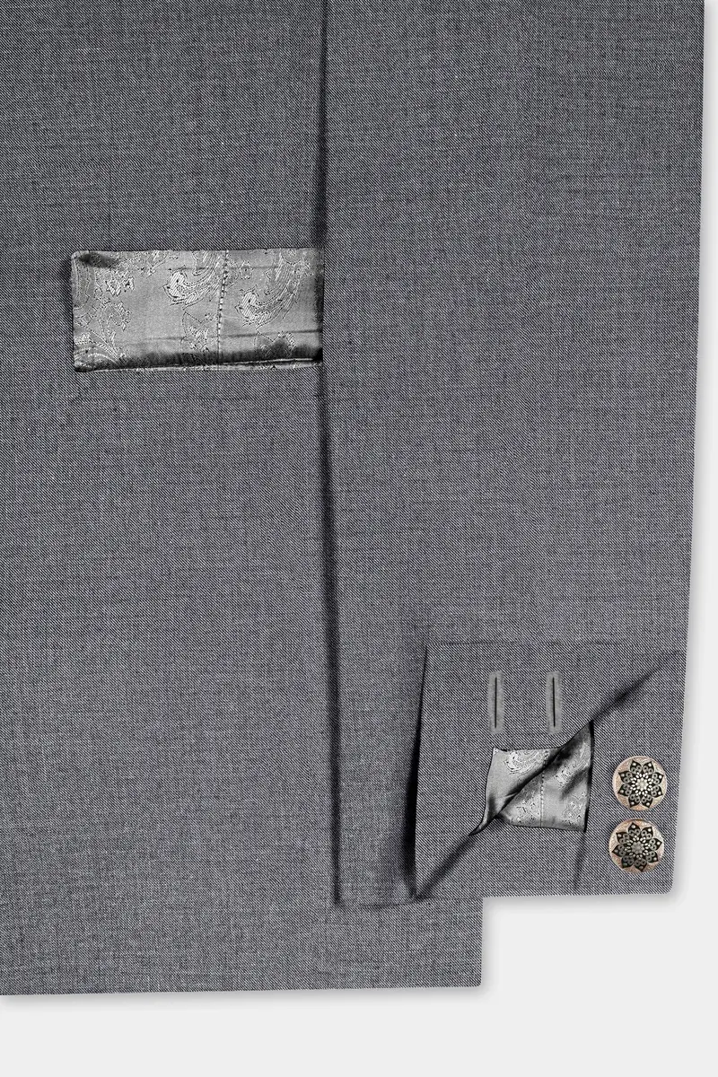 Vampire Gray Textured Wool Rich Bandhgala Blazer 5