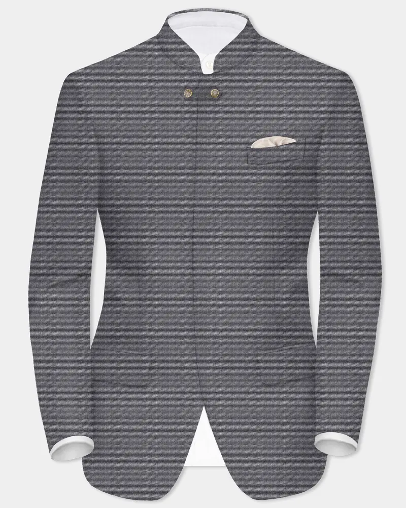 Vampire Gray Textured Wool Rich Bandhgala Designer Blazer 1