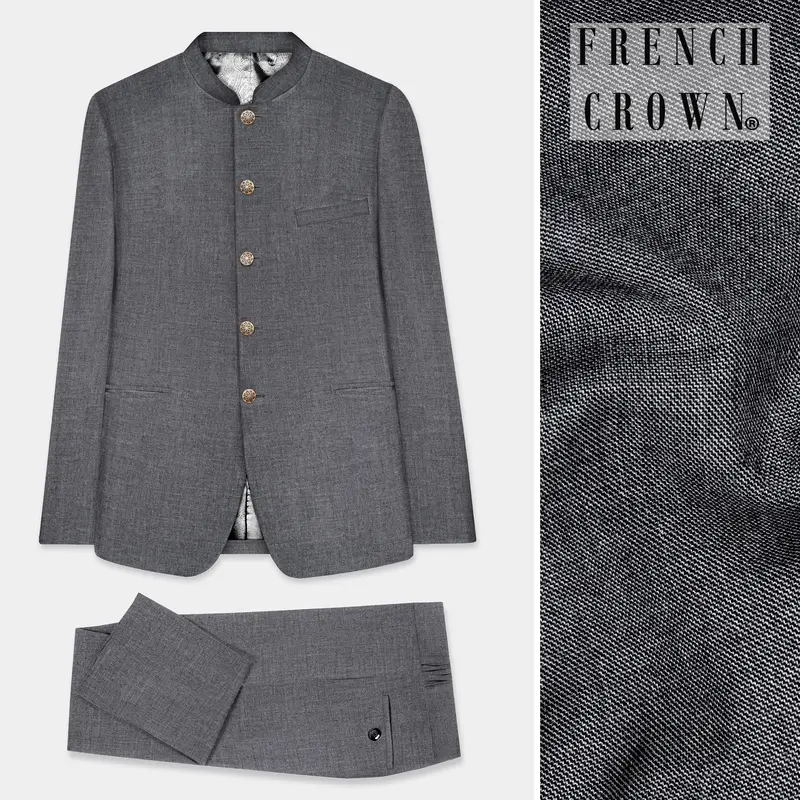 Vampire Gray Textured Wool Rich Bandhgala Suit 1