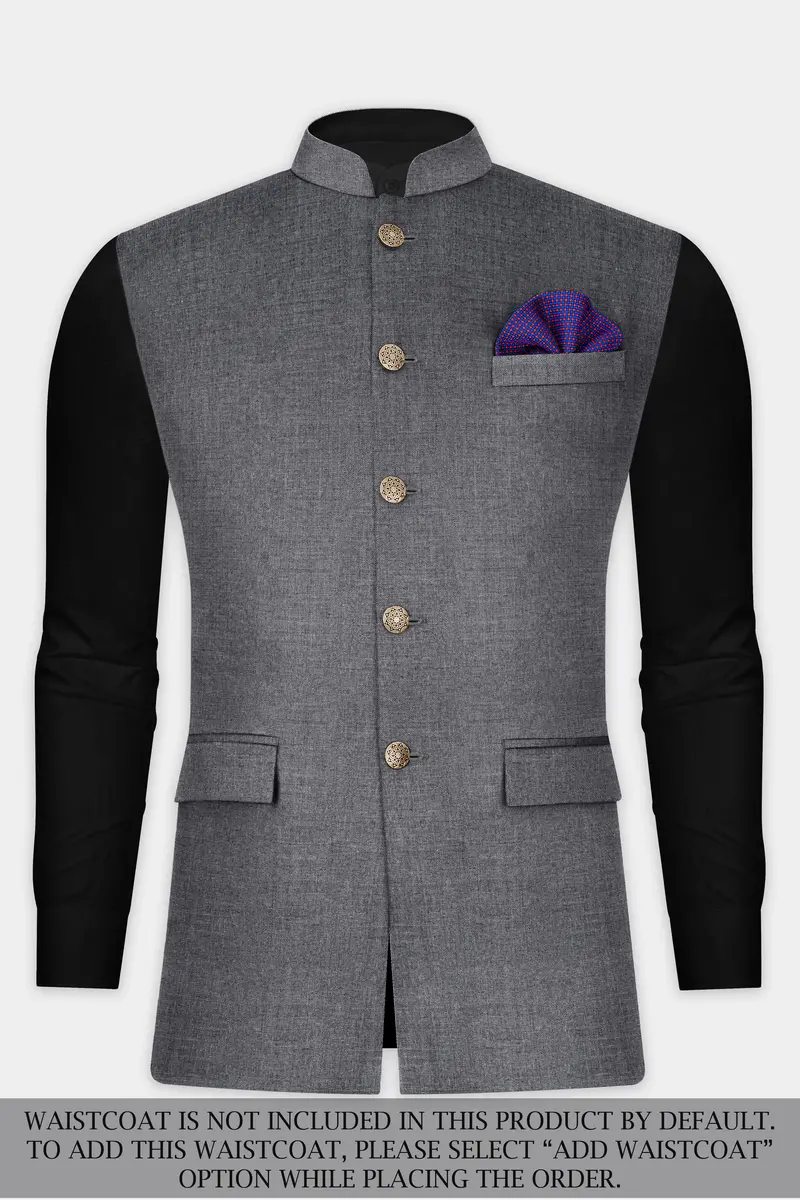 Vampire Gray Textured Wool Rich Bandhgala Suit 12