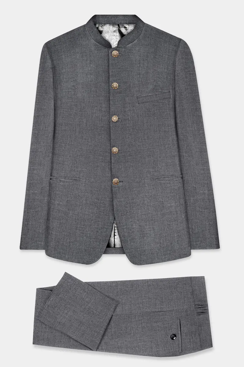 Vampire Gray Textured Wool Rich Bandhgala Suit 2