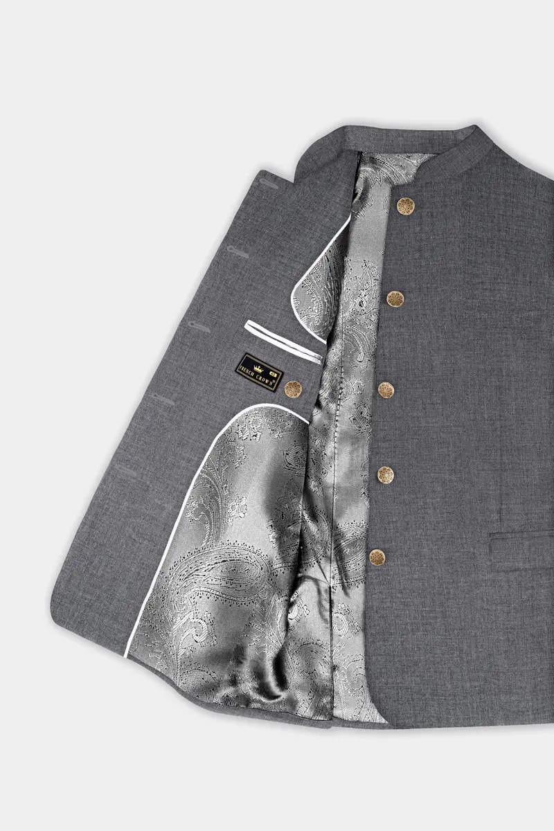 Vampire Gray Textured Wool Rich Bandhgala Suit 4