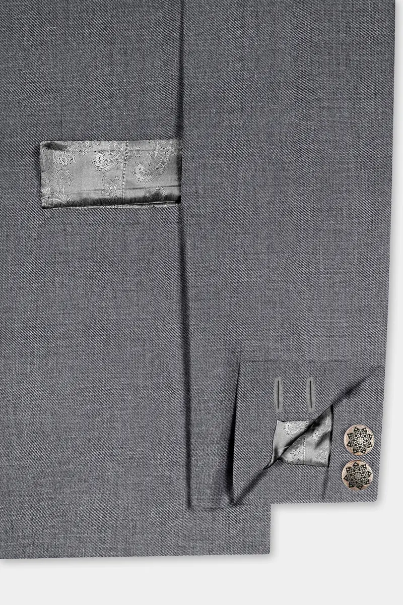 Vampire Gray Textured Wool Rich Bandhgala Suit 5