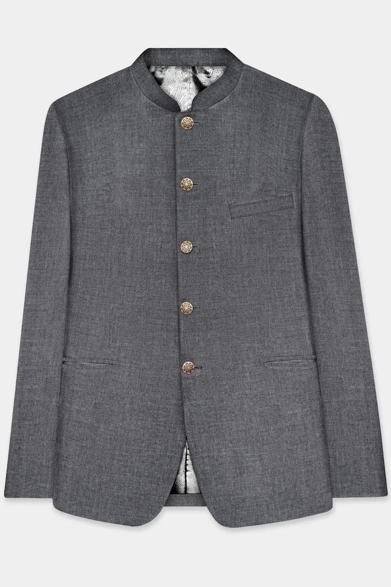 Vampire Gray Textured Wool Rich Bandhgala Suit 6