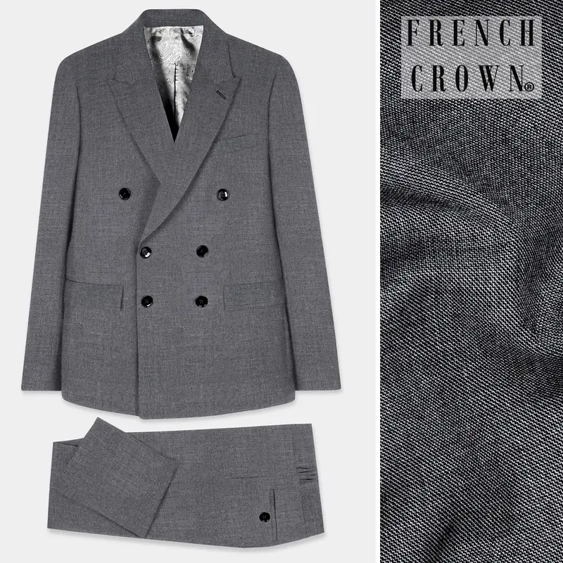 Vampire Gray Textured Wool Rich Double Breasted Suit 1