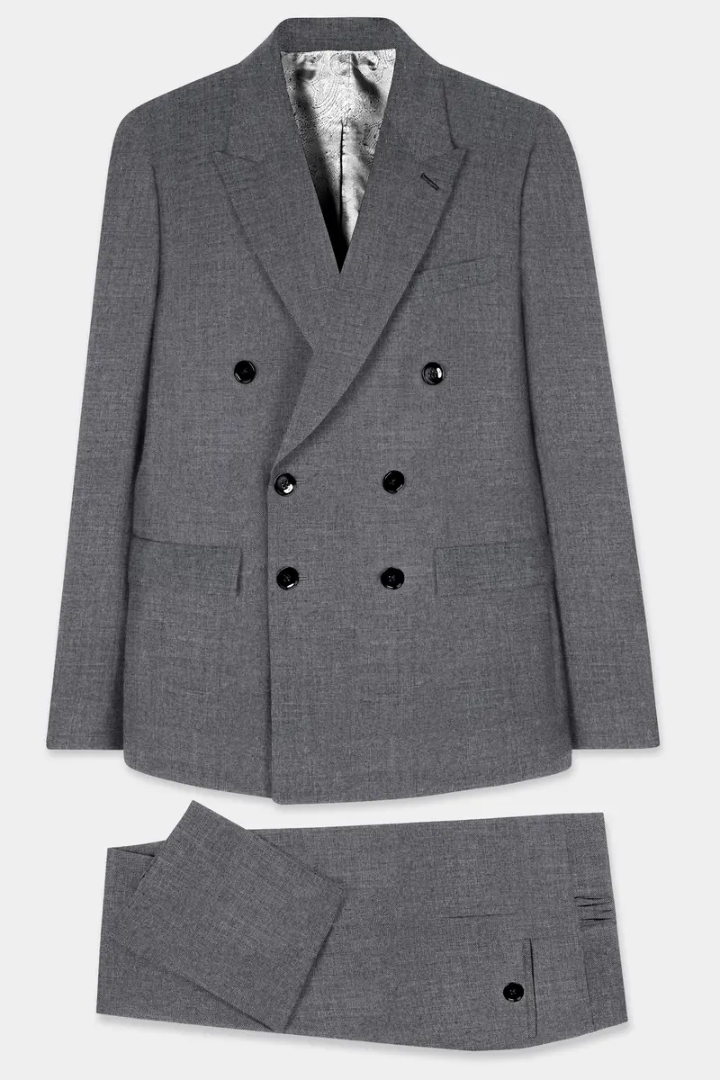 Vampire Gray Textured Wool Rich Double Breasted Suit 2