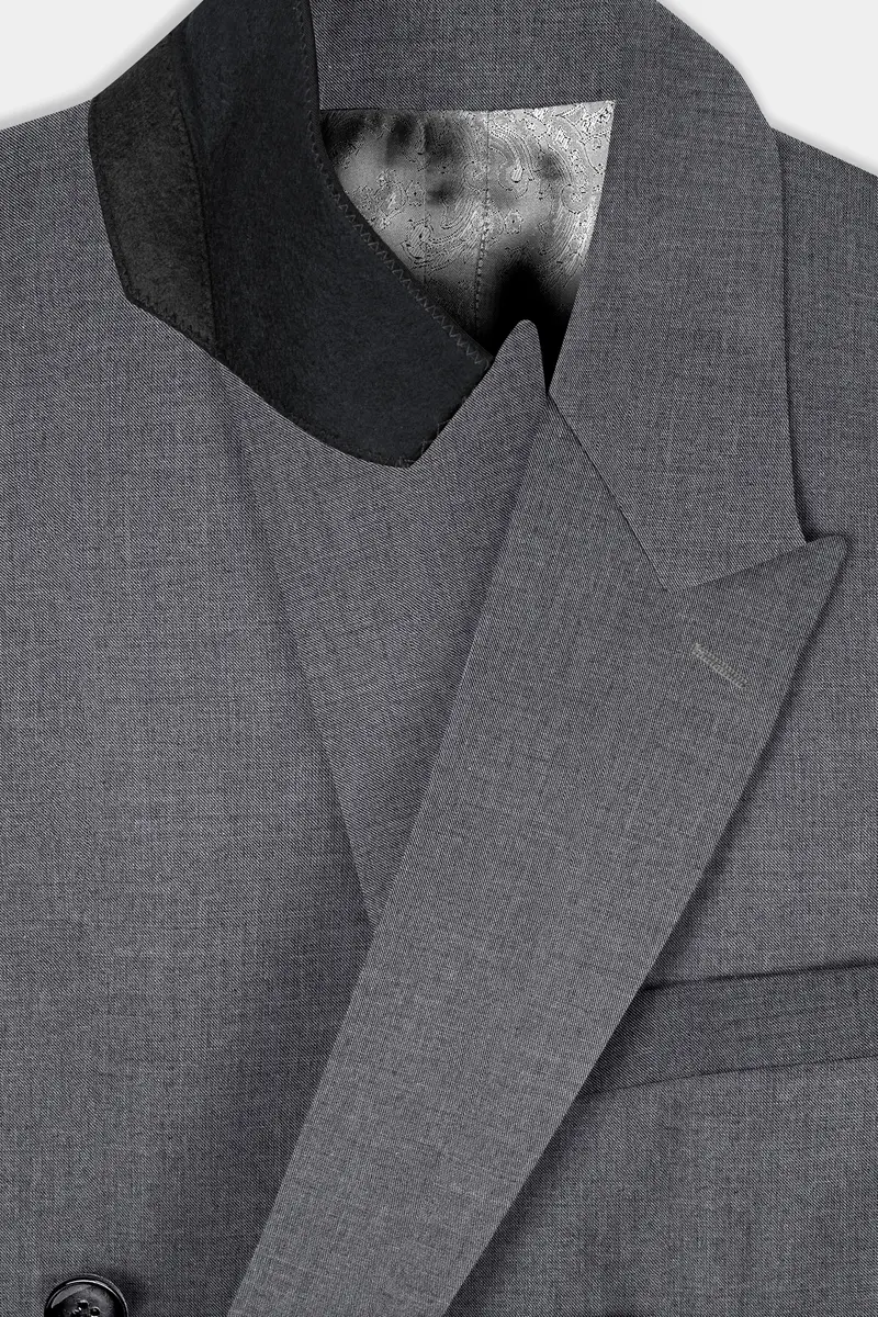 Vampire Gray Textured Wool Rich Double Breasted Suit 4