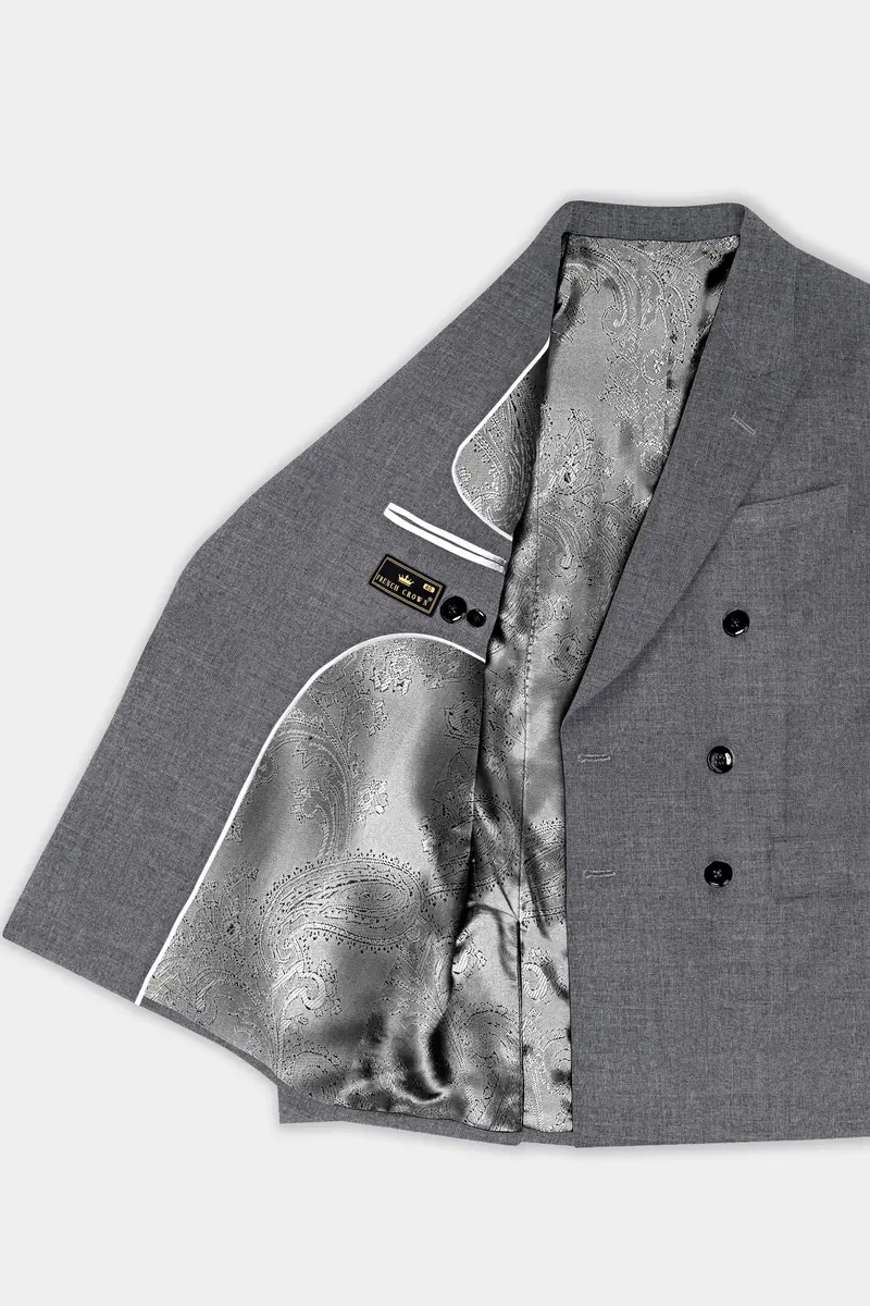 Vampire Gray Textured Wool Rich Double Breasted Suit 5