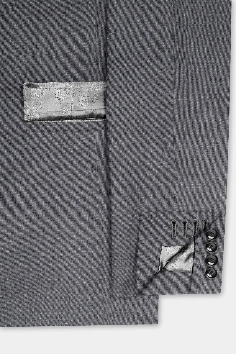 Vampire Gray Textured Wool Rich Double Breasted Suit 6
