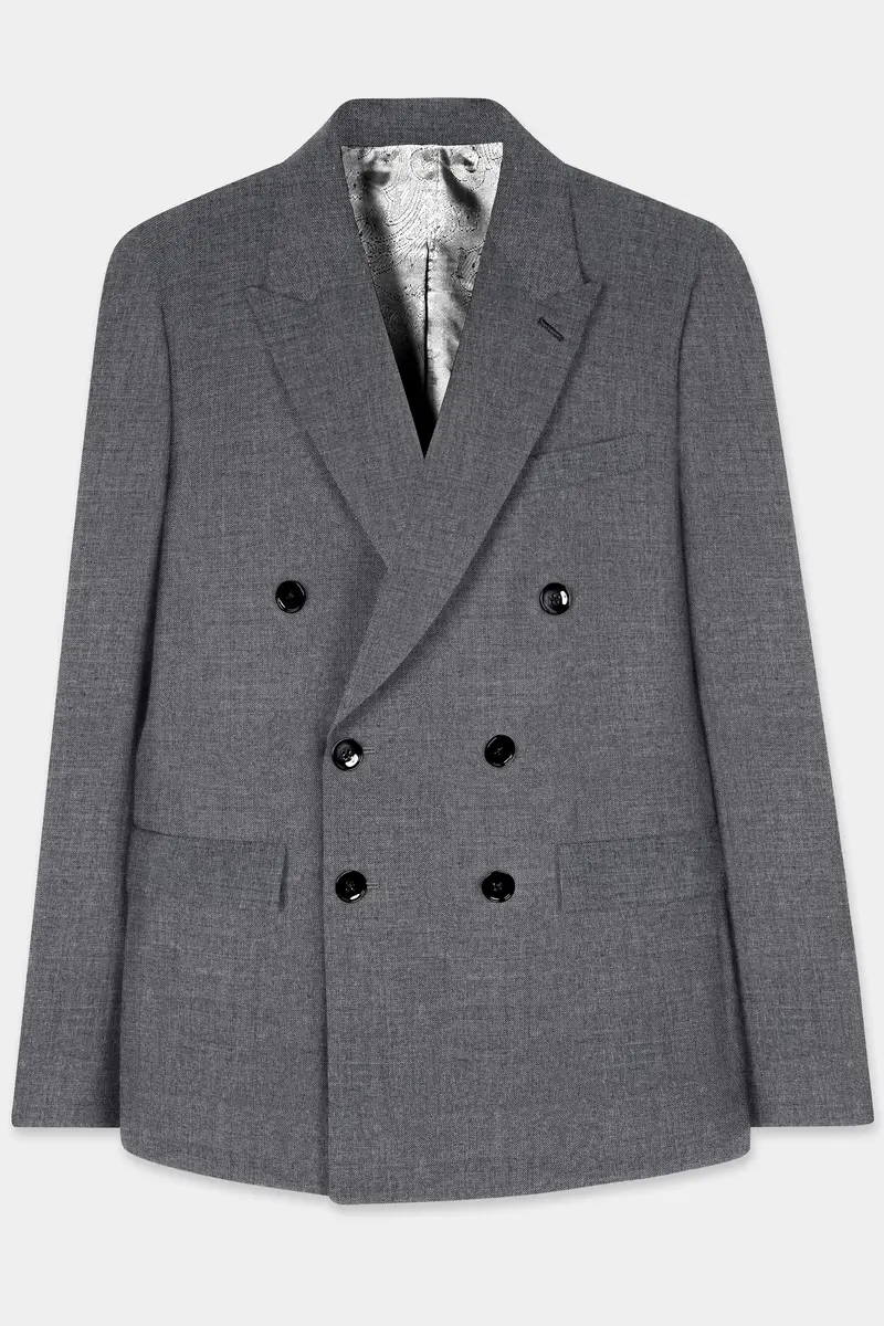 Vampire Gray Textured Wool Rich Double Breasted Suit 7