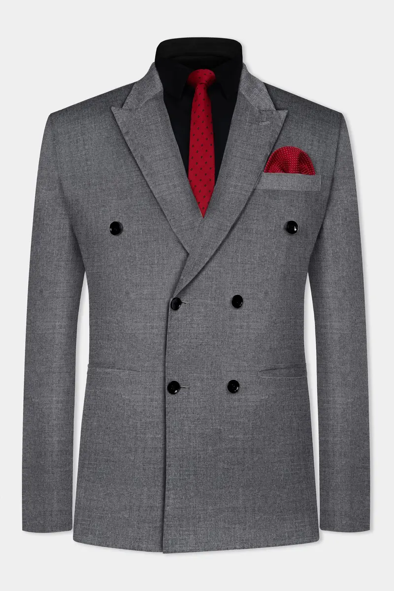 Vampire Gray Textured Wool Rich Double Breasted Suit 9
