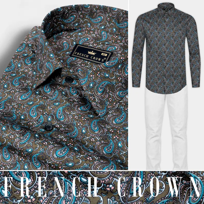 Vampire Gray With Eastern Blue Printed Super Soft Premium Cotton Shirt 10