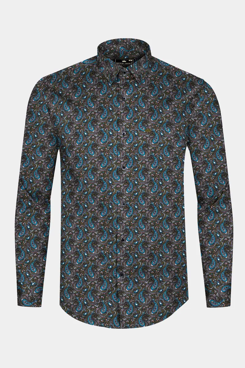Vampire Gray With Eastern Blue Printed Super Soft Premium Cotton Shirt 4