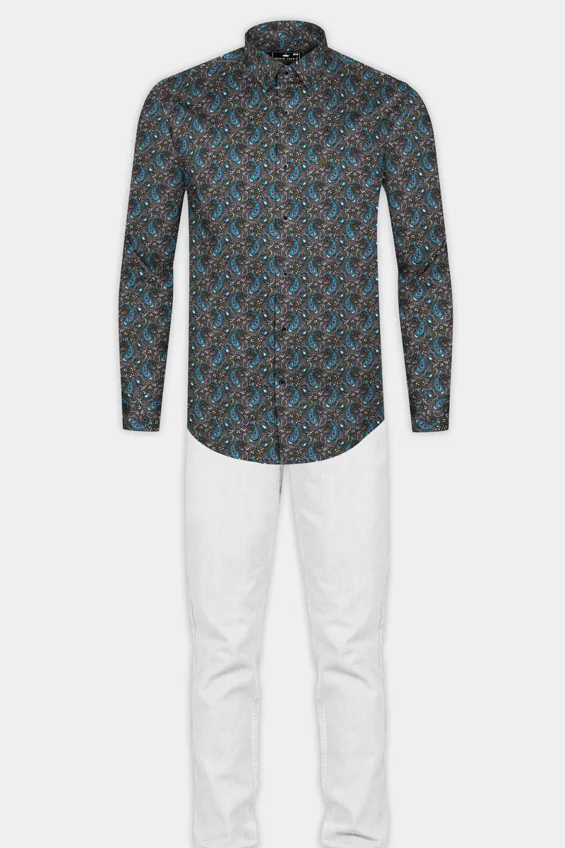 Vampire Gray With Eastern Blue Printed Super Soft Premium Cotton Shirt 6