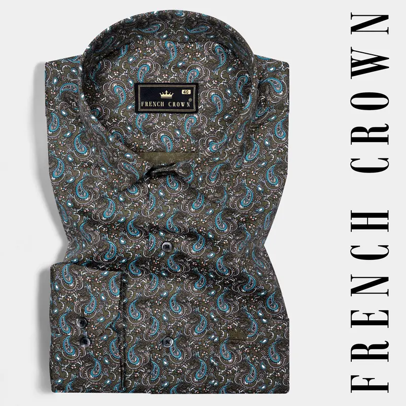 Vampire Gray With Eastern Blue Printed Super Soft Premium Cotton Shirt 7