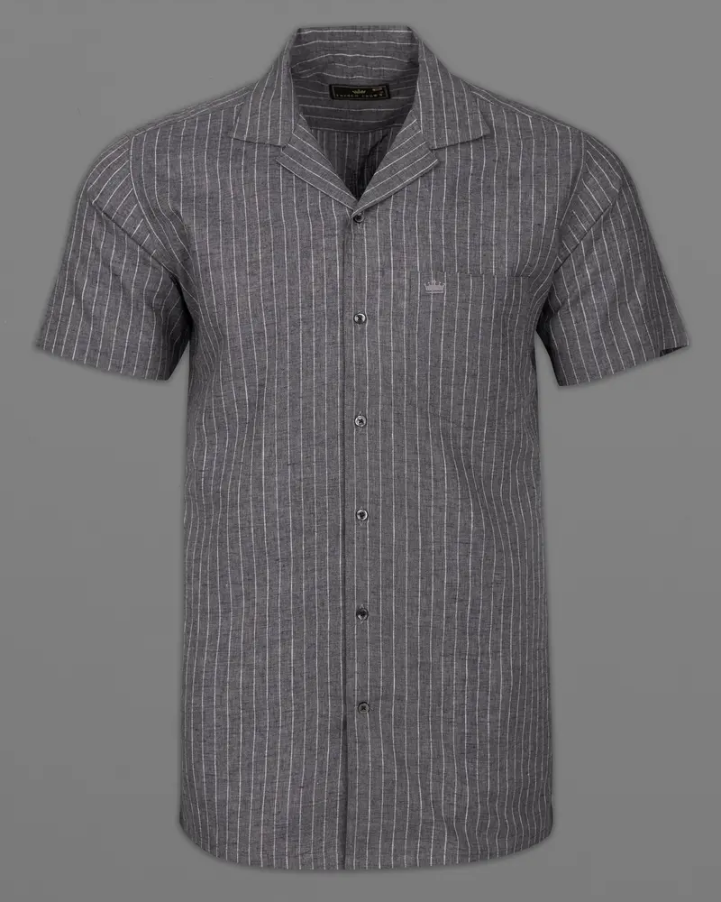 Vampire Gray With White Striped Luxurious Linen Half Sleeved Shirt 1