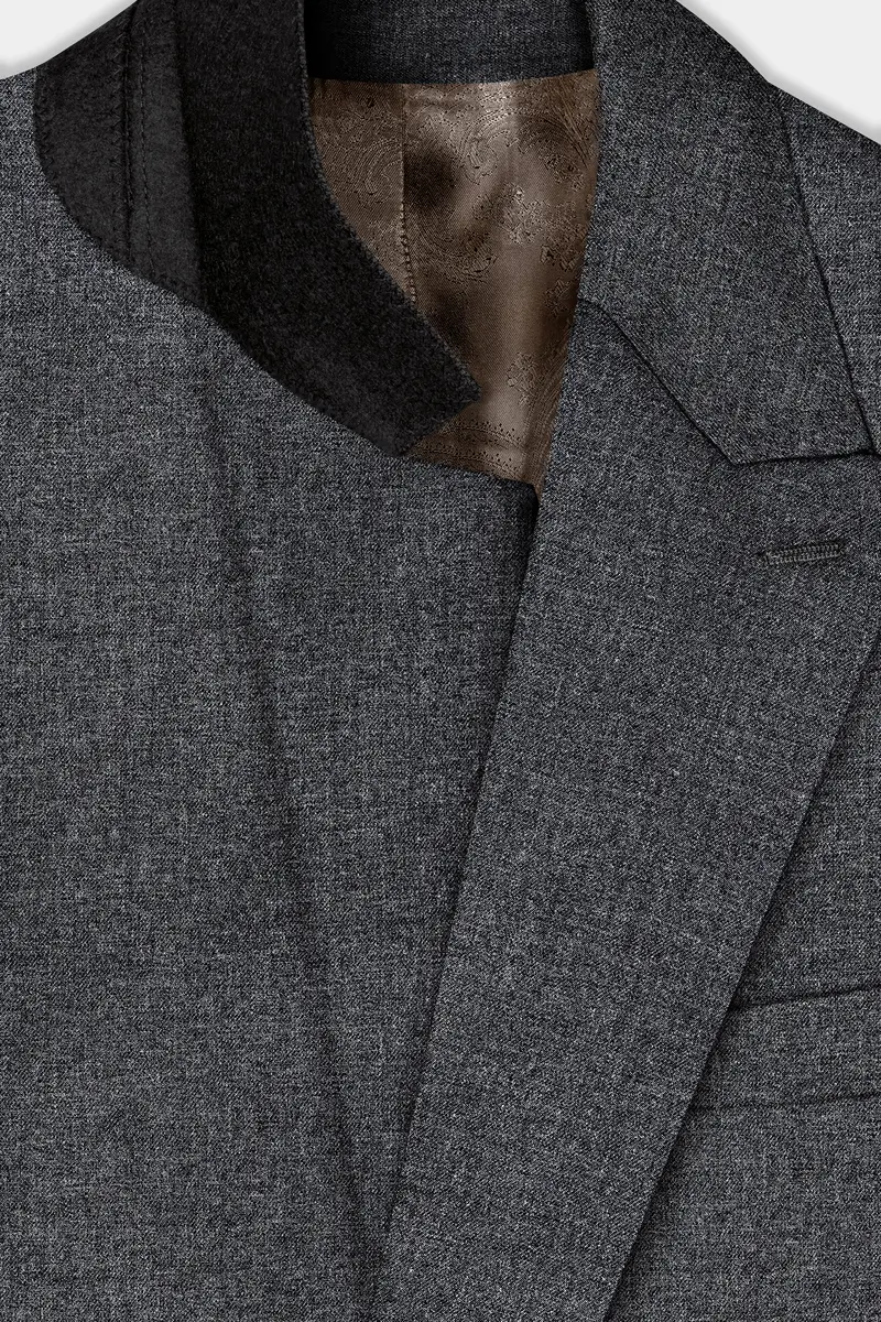 Vampire Gray Wool Blend Flannel Double Breasted Slight Stretch Tweed Blazer 4