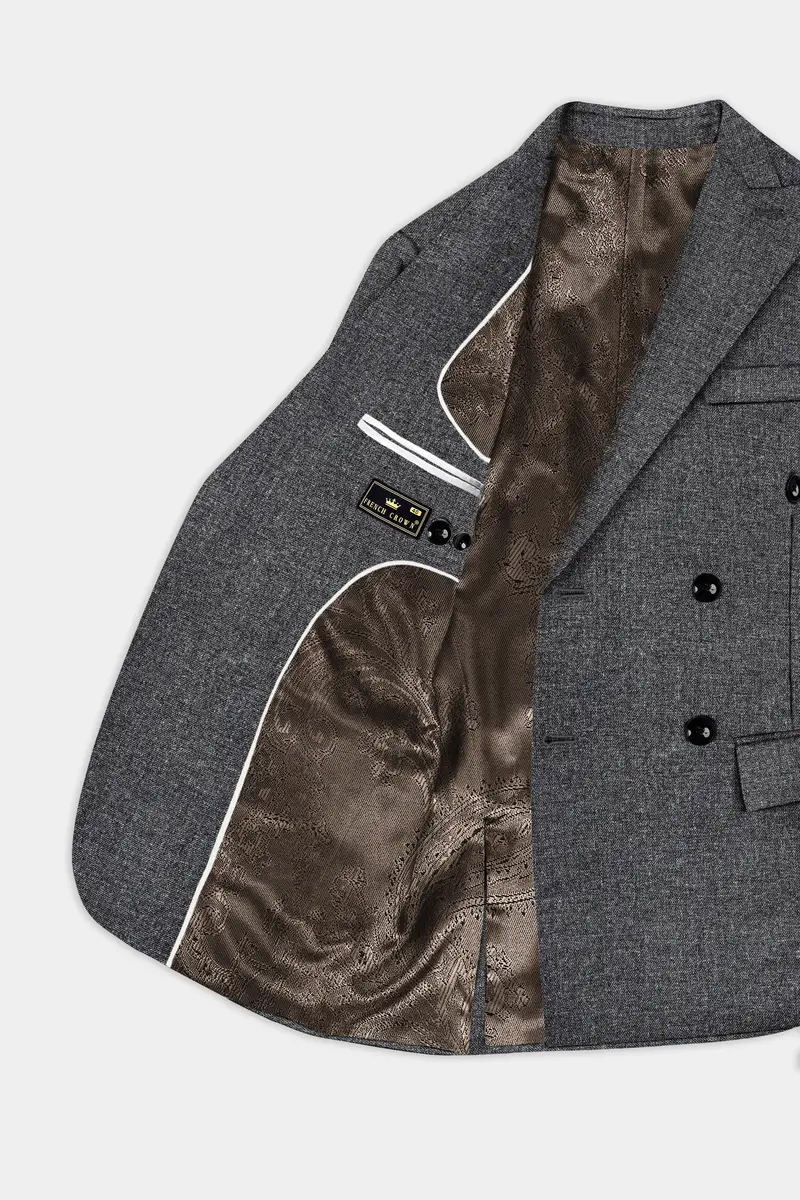 Vampire Gray Wool Blend Flannel Double Breasted Slight Stretch Tweed Blazer 5