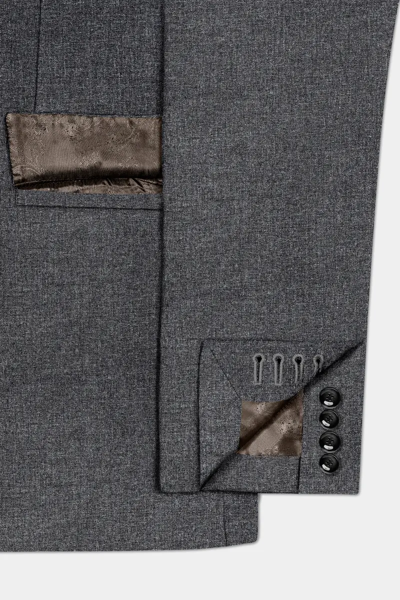 Vampire Gray Wool Blend Flannel Double Breasted Slight Stretch Tweed Blazer 6