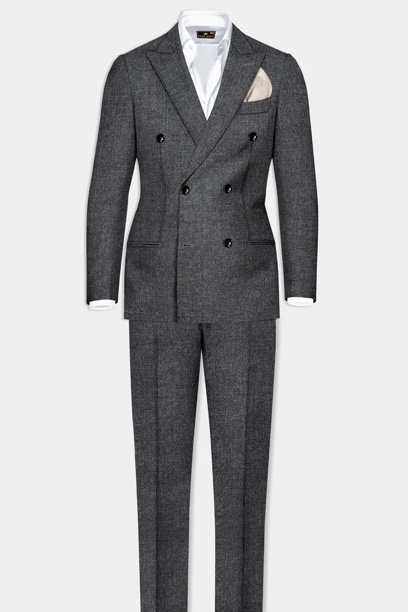 Vampire Gray Wool Blend Flannel Double Breasted Slight Stretch Tweed Blazer 9
