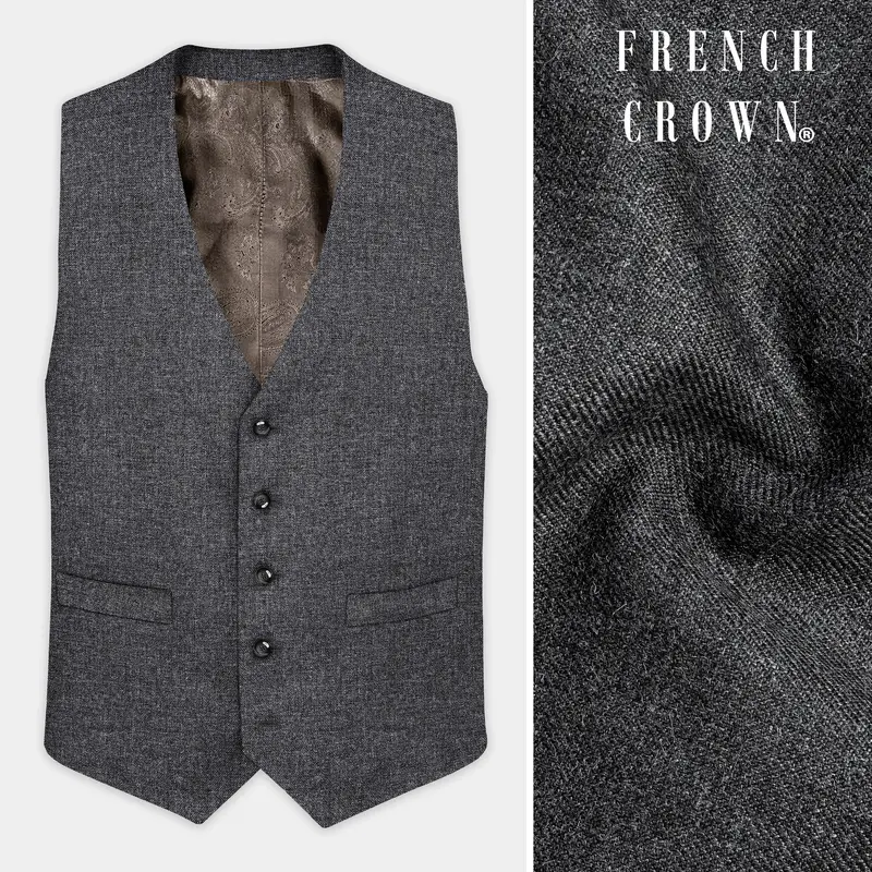 Vampire Gray Wool Blend Flannel Slight Stretch Tweed Waistcoat 1