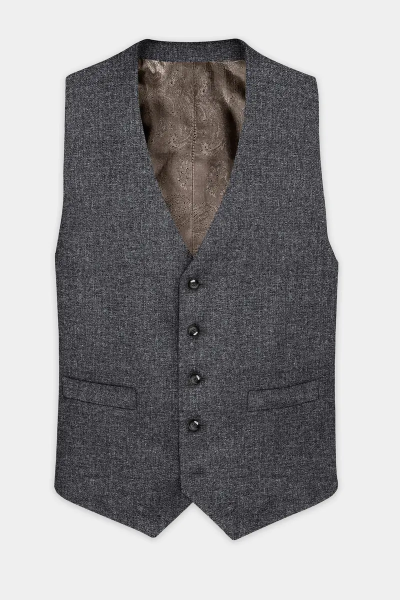 Vampire Gray Wool Blend Flannel Slight Stretch Tweed Waistcoat 2