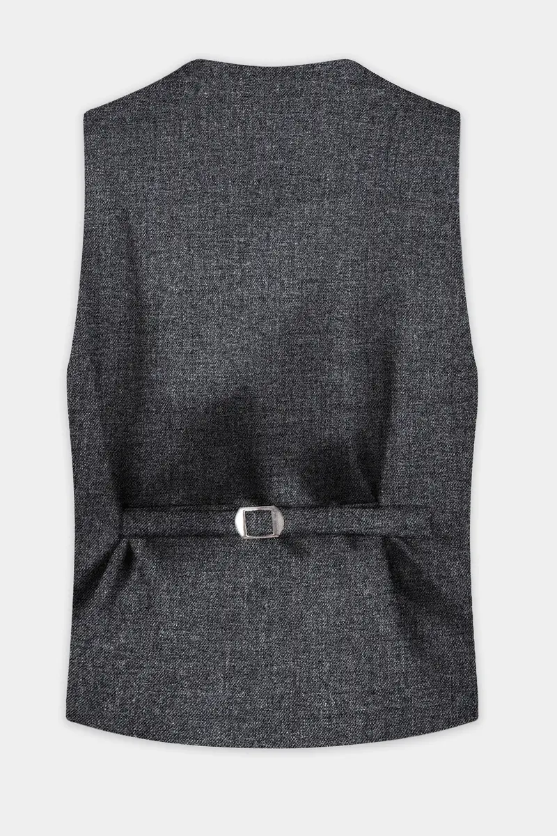 Vampire Gray Wool Blend Flannel Slight Stretch Tweed Waistcoat 4